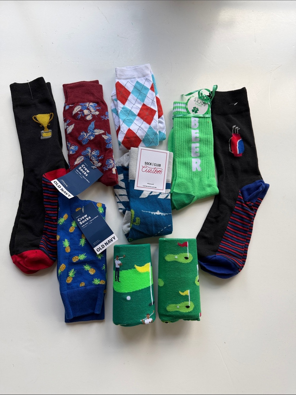 Men’s Socks Printed Novelty Crew 9 Pair One Size
